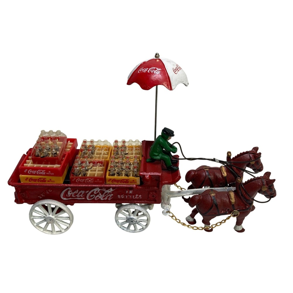 Vintage Coca-Cola Cast Iron Horse Drawn Delivery Wagon with Driver and Crates